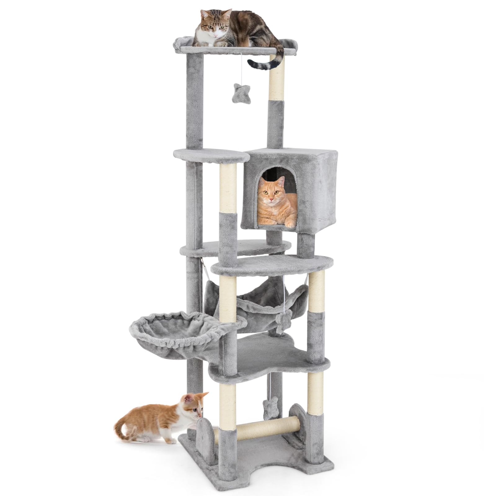 Grand arbre à chat Tangkula, tour à chat multi-niveaux de 175 cm avec poteau à griffer en sisal, condo privé